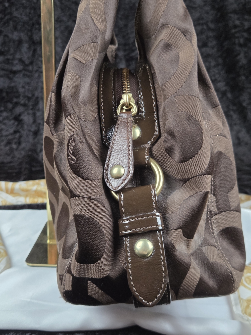 Coach Madison Op Art Maggie Shoulder Bag Brown Signature Sateen Style 14305 - Picture 6 of 16